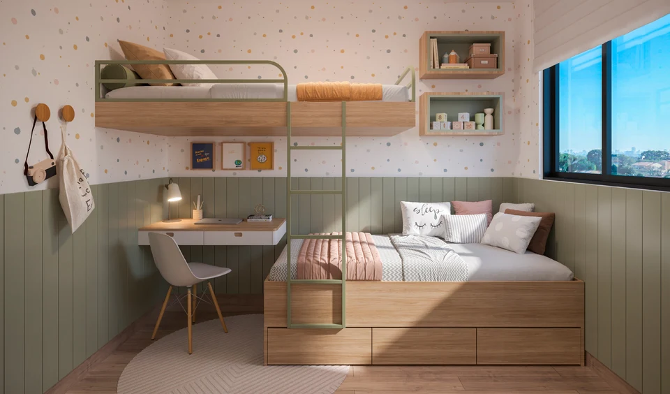 Ateliê ambientado como quarto — uso ilustrativo — perspectiva ilustrativa — Weissópolis, Pinhais